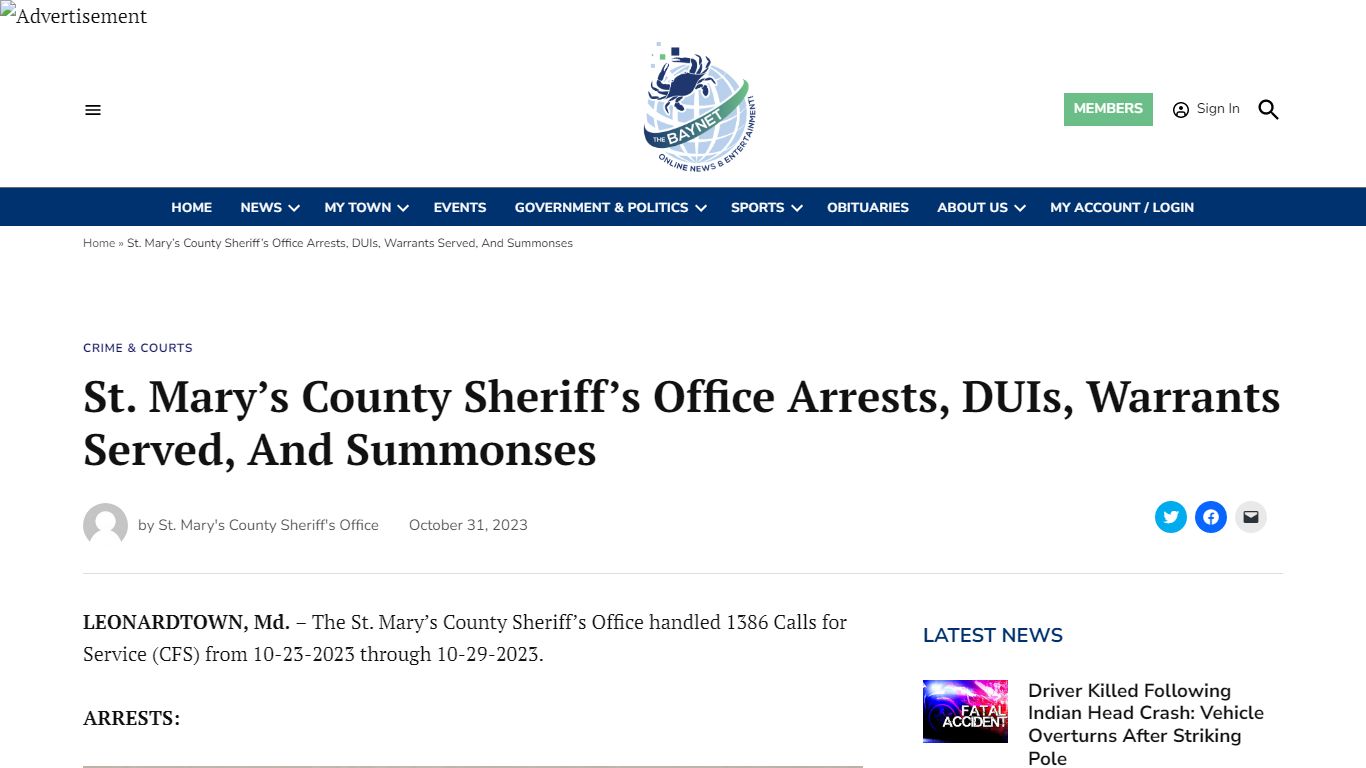 St. Mary’s County Sheriff’s Office Arrests, DUIs ... - The BayNet